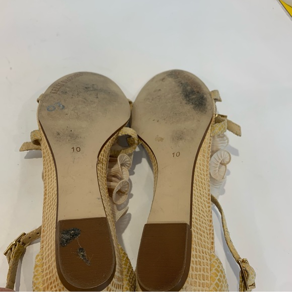 KELSI DAGGER size 10 Anthropologie sandals tan crocodile with ruffles ankle wrap - Picture 8 of 12